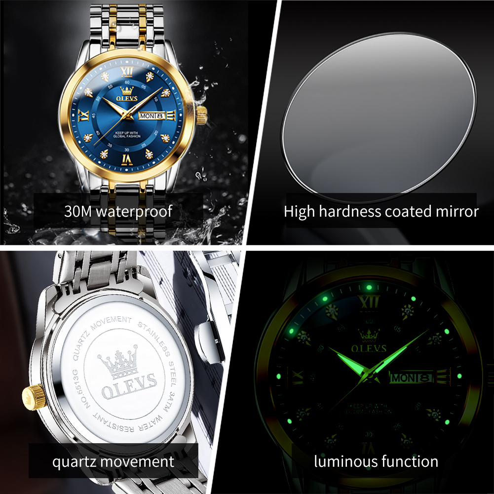 OLEVS 5513 Man Watch Stainless - Luxury Watch Diamond avis et prix